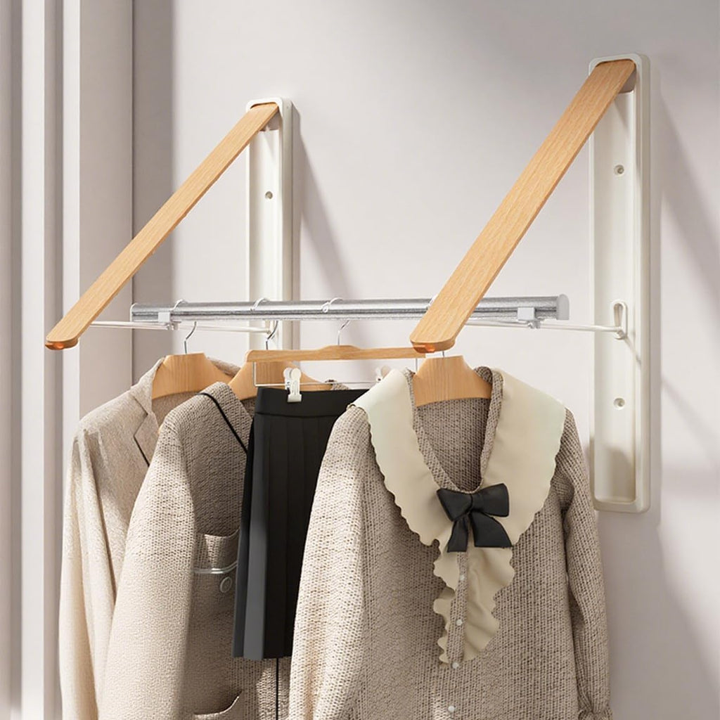 Wall-Mounted Retractable Clothes Drying Rack(Oak, 1 Pack)