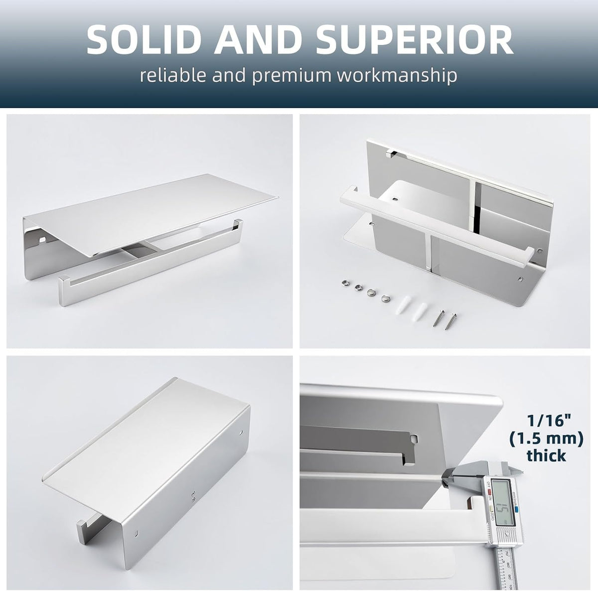 Angle Simple Double Toilet Paper Holder with Shelf, Polished Chrome
