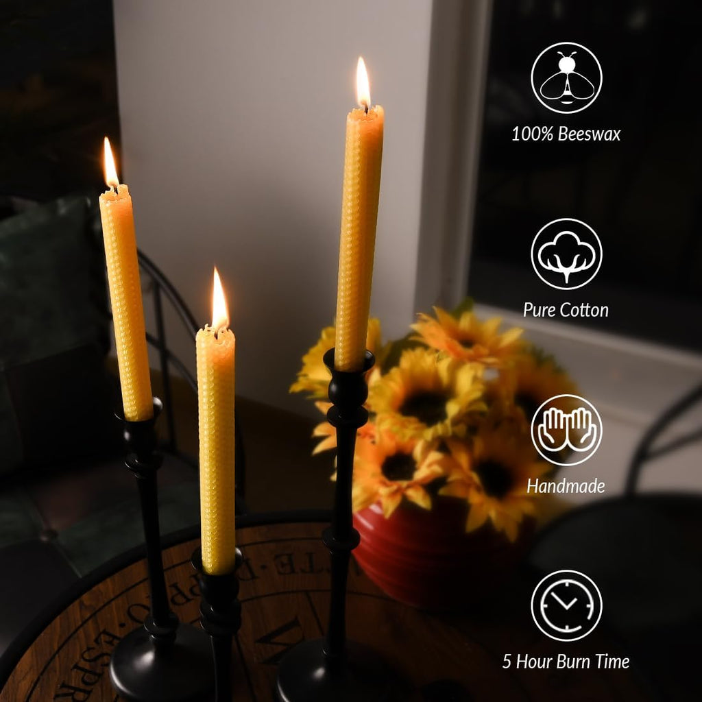 TELOSMA Hand Rolled Natural Beeswax Taper Candles, Yellow, 8 Inch, 4 Pack