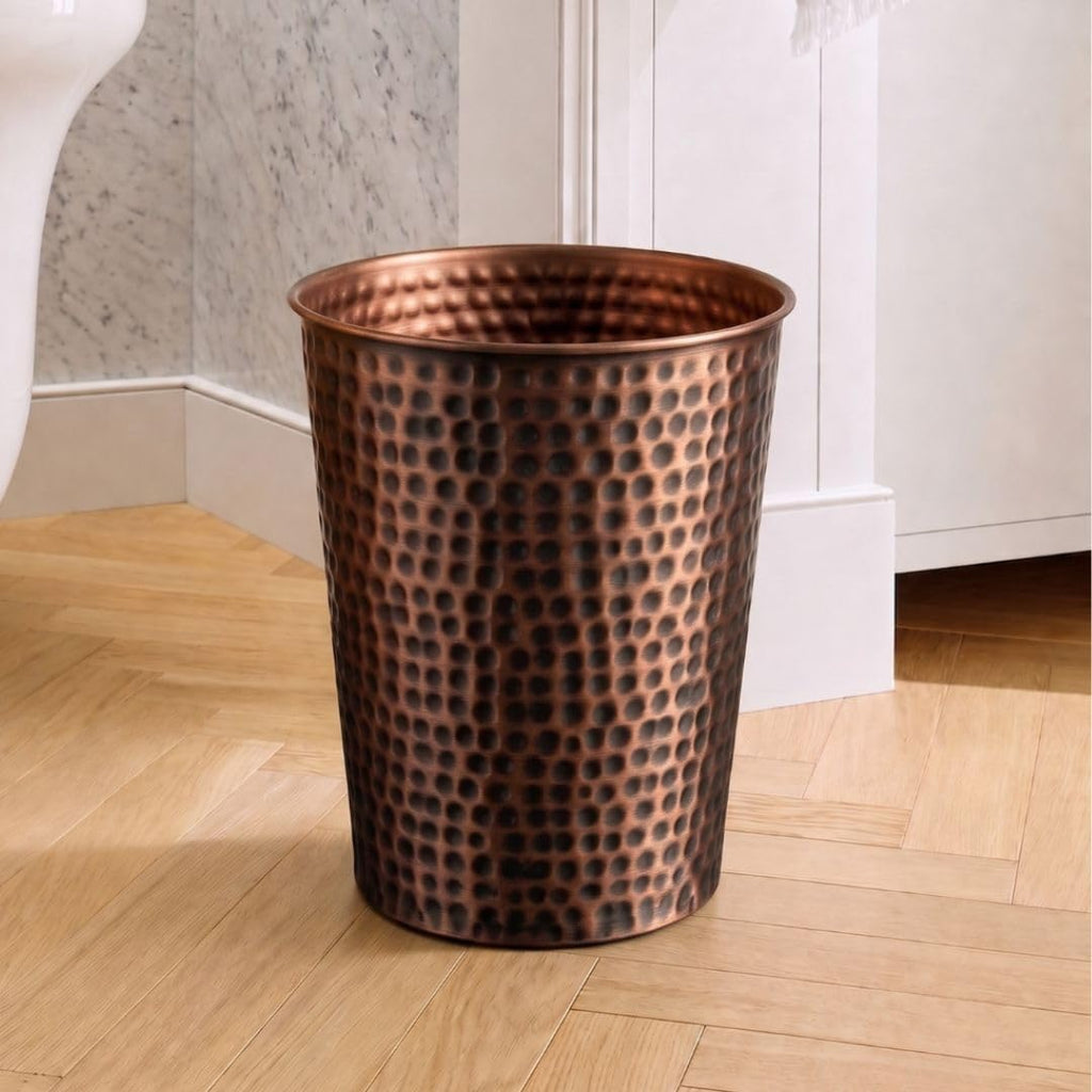 Monarch Abode Metal Bathroom Trash Can – Waste Basket for Bedroom, Office Desk, & Dorm, Hand Hammered, Durable Decorative Antique Copper Small Trash Can Bathroom Garbage Bin Wastebasket