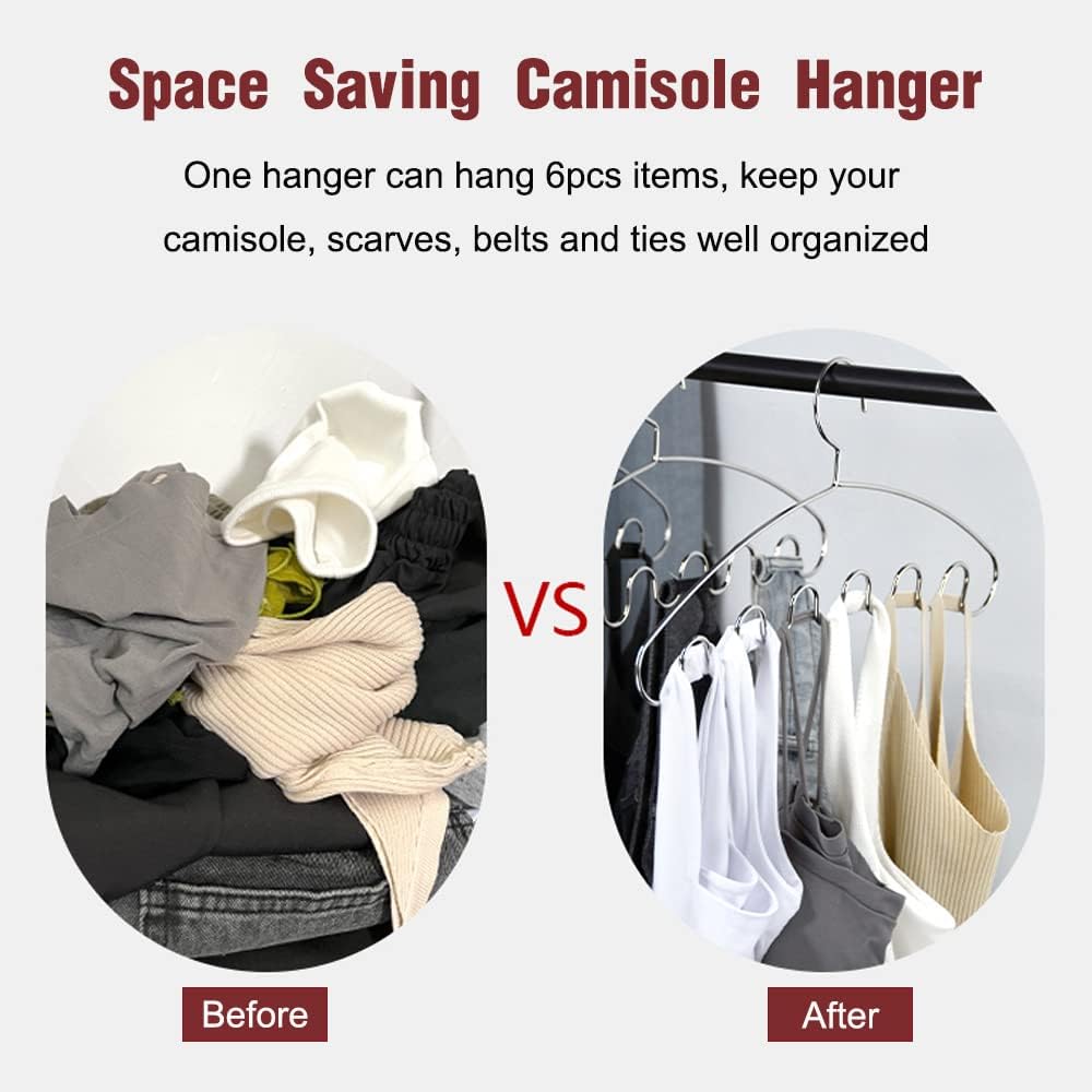 Tank Top Hangers Space Saving, 3 Pack Stainless Steel Bra Cami Hangers for Closet Organizer Heavy Duty Hanger for Tank Tops, Bra Lingerie, Sport Bra, Strap Dress and Camisoles
