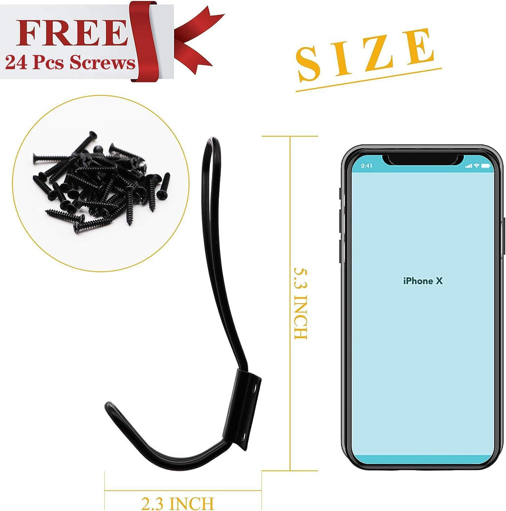 Hajoyful Rustic Entryway Hooks-6 Pack Farmhouse Hooks with Metal Screws Included, Black Decorative Wall Mounted Rustic Coat Hooks Rack, Double Vintage Organizer Hanging Wire Hook Clothes Hanger