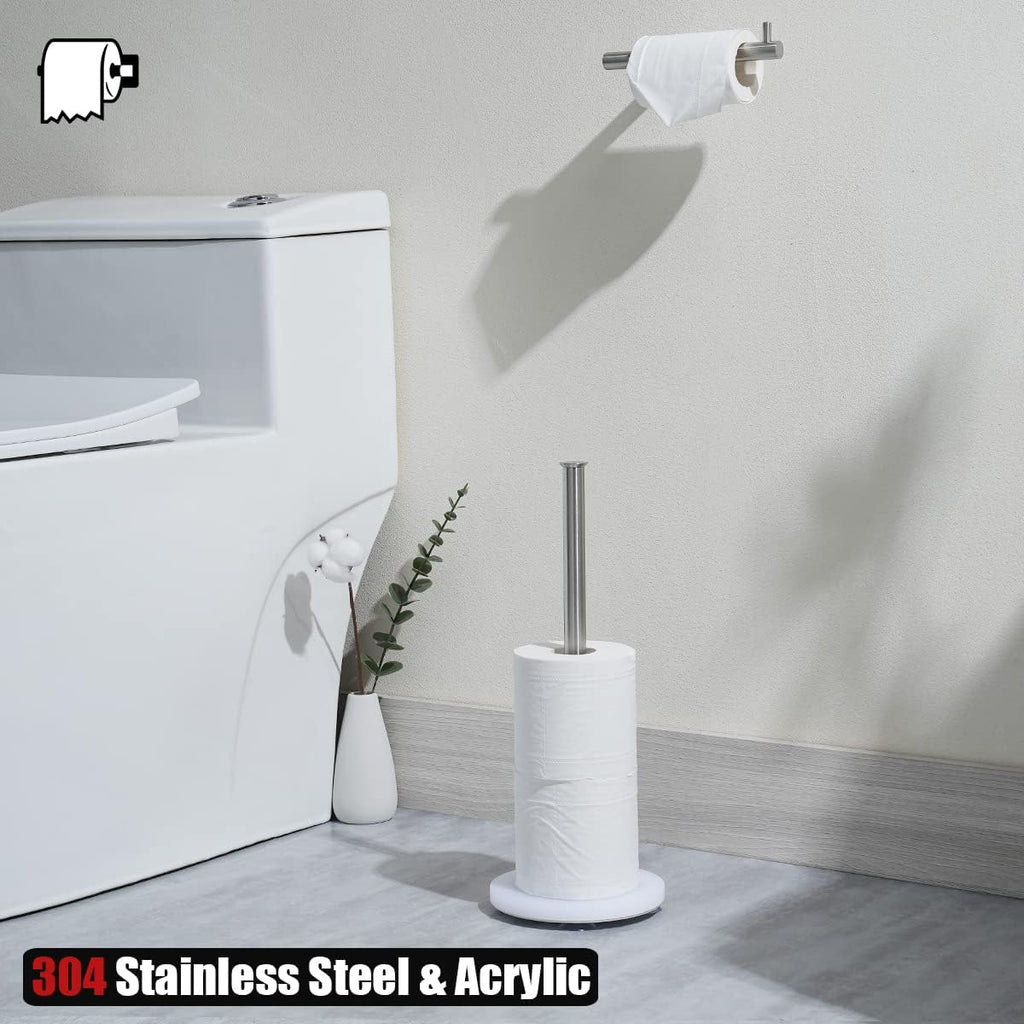 JQK Toilet Paper Storage Stand, 304 Stainless Steel Thicken 0.8mm Tissue Reserve Holder Dispenser for Bathroom, Brushed Steel, TPS180-WN