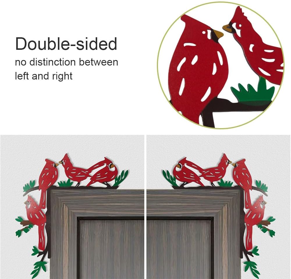 Hand Painted Door Topper, Metal Left Sided Hummingbird Flower Cardinal Flamingo Starfish Leaf Funny Creative Door Frame Topper Corner Silhouette Wall Art Decor for Nature Lovers (Cardinal)