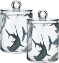 2 Pack Watercolor Sharks Apothecary Jars with Lid, Qtip Holder Storage Jars for Cotton Ball, Cotton Swab, Cotton Round Pads, Clear Plastic Canisters for Bathroom Vanity Organization (10 Oz)