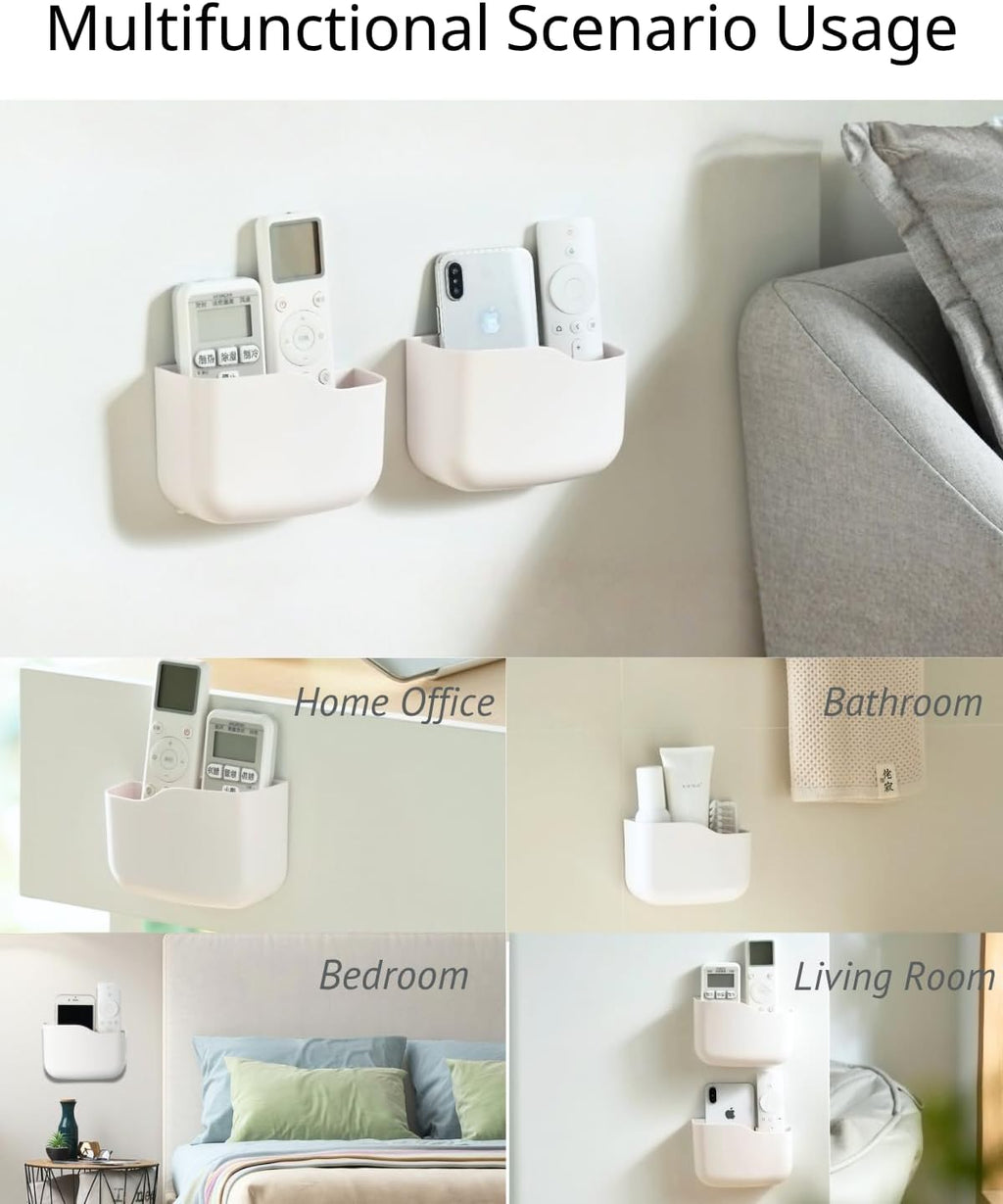 LINFIDITE TV Remote Holder Wall Mount Remote Control Holder for Bed Universal Bedside Wall Remote Holder Caddy Organizer Hole-Free Remote Control Holder (For 2 Or 3 Remote Controls–White–Quantity1