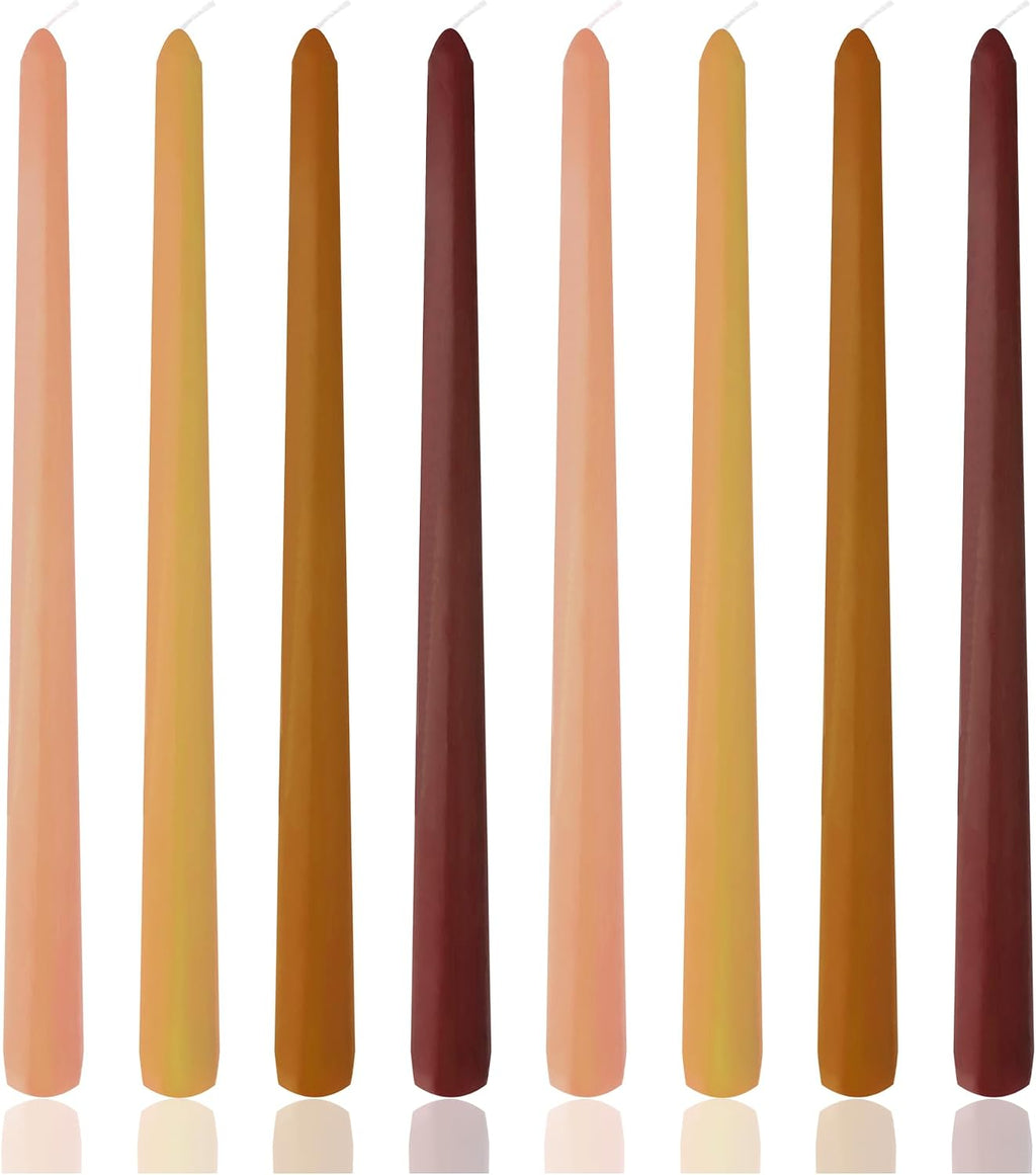10 Inch Taper Candles, 8 Pack Earth Colors Candlesticks, Unscented Driples 6-8 Hours Burn Candles for Thanksgiving and Fall Decor