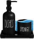 Dish Soap Dispenser for Kitchen with Sponge Holder,16.9 fl oz Kitchen Soap Dispenser Set with Tray,3 in 1 Dish Sponge Holder for Kitchen Sink Organizer Accessories,Black