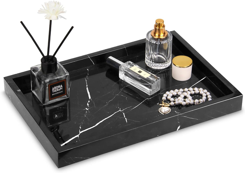 Marble Bathroom Vanity Tray, Black Marquina, 12"x 8" x1.2"