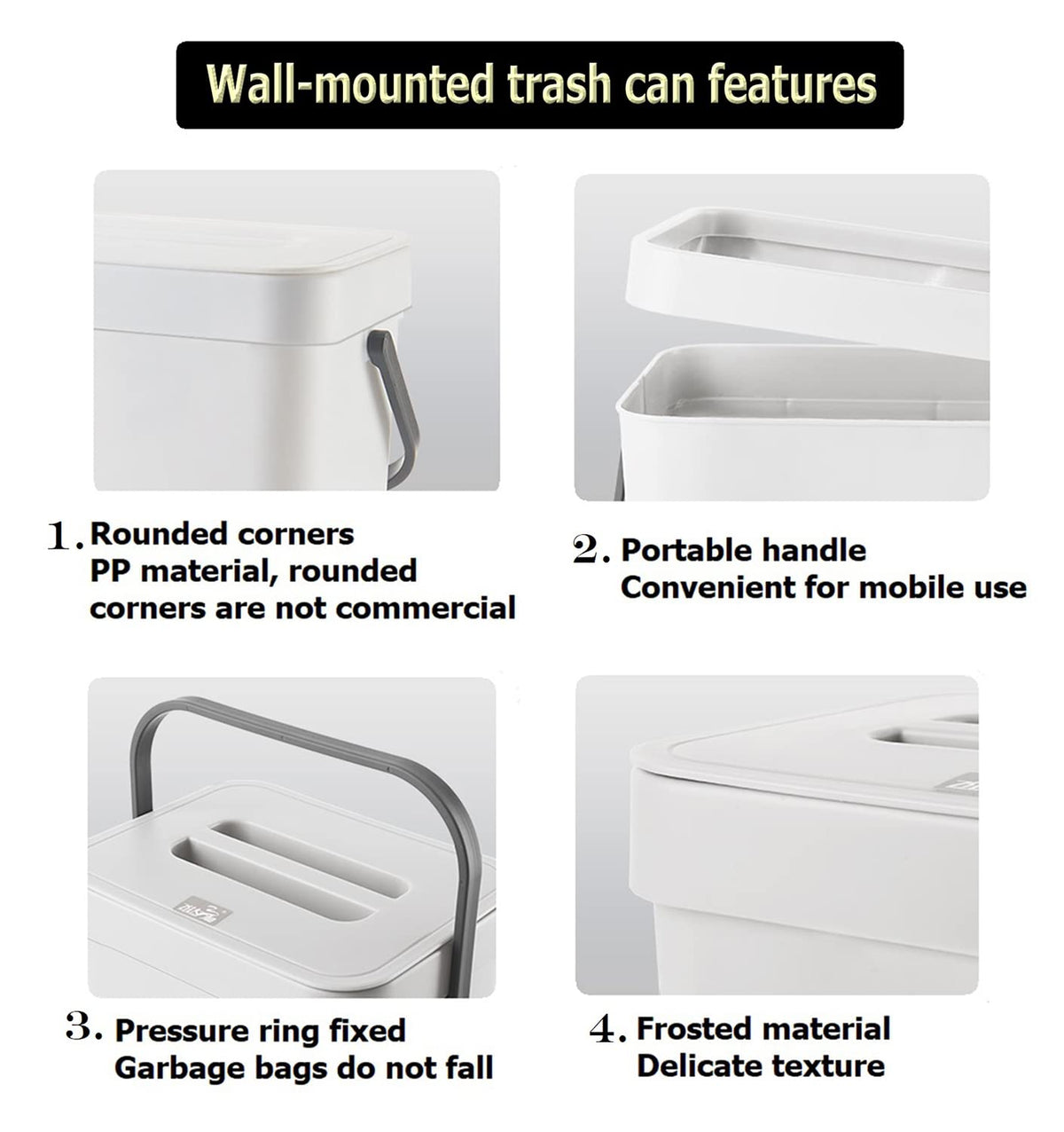 Small Trash Can with Lid Mini Kitchen Hanging Trash Can Tightly Sealed Odor Free, Small Countertop Compost Bin for Scraps from Daily Cooking, Mountable Trash Bin for Kitchen Counter, 5L/1.3 White