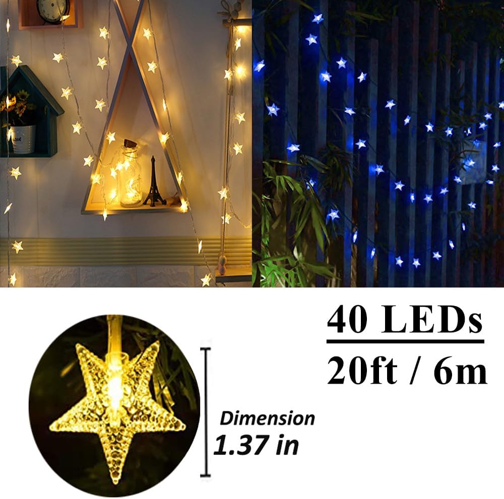 Solhice 20ft Color Changing Star String Lights for Bedroom 40 LEDs, Hanging Twinkle Fairy Lights USB Powered, Bunk Bed Light for Indoor with Remote