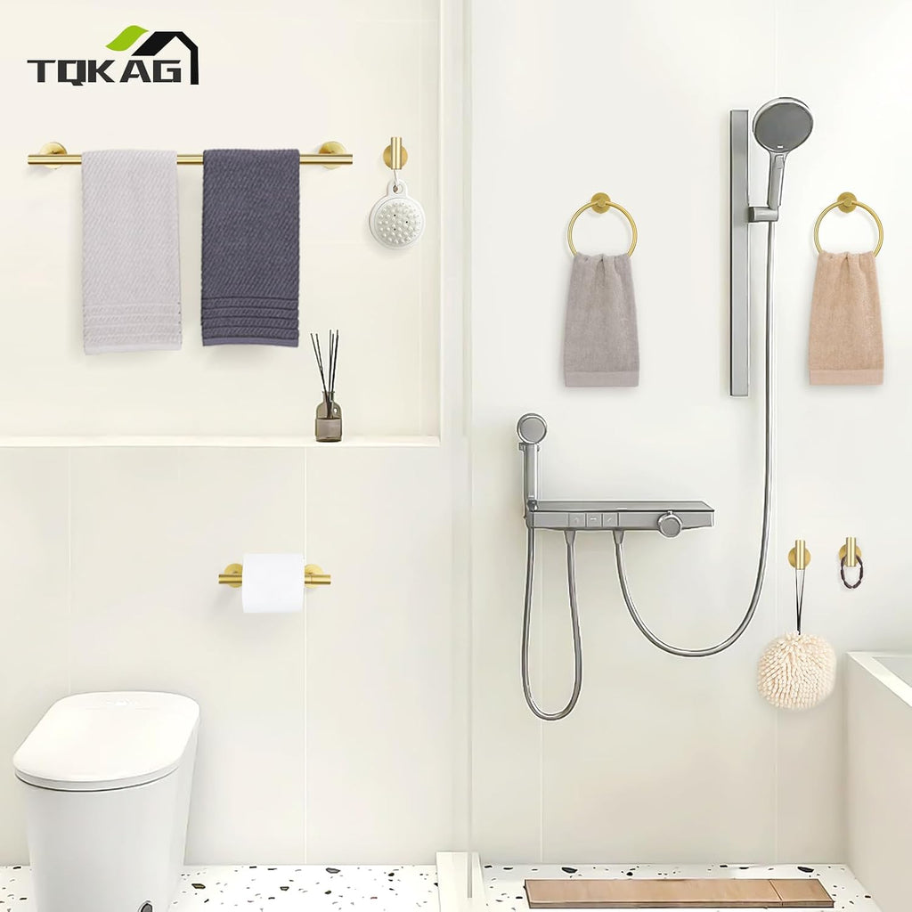 TQKAG 8-Pieces Bathroom Hardware Set, Brushed Gold Towel Bar Set 23.6 Inch