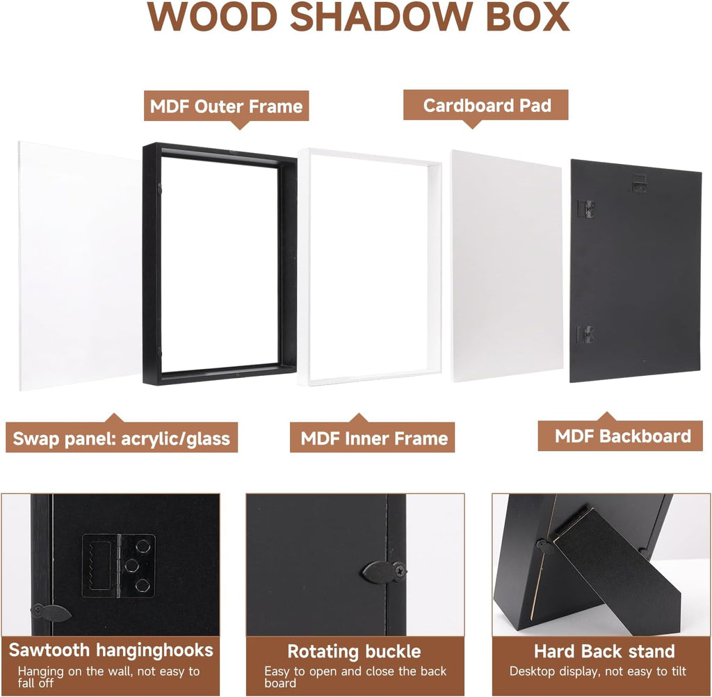 4 Pack 3D Shadow Box Frame Display Case Set for 4x6/8x10/11x14/12x16 Photos