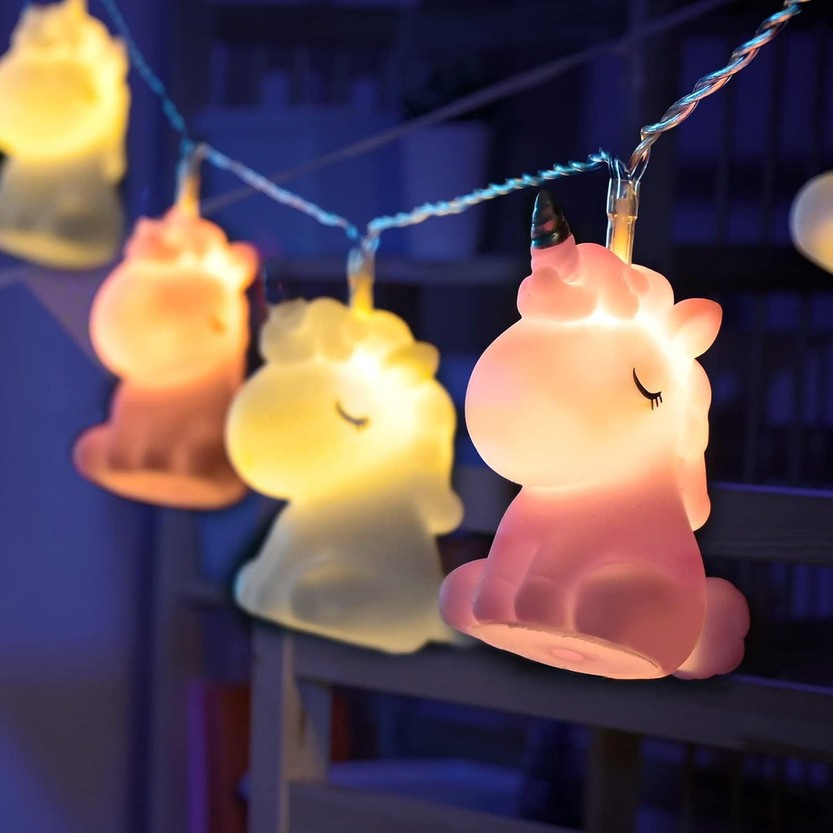 Unicorn String Lights 10 LED Lights Battery Operated Unicorn Fairy Lights Girl Bedroom Birthday Party Kids Wedding Valentine's Day Christmas Decoration (Pink/White Unicorn String Lights)
