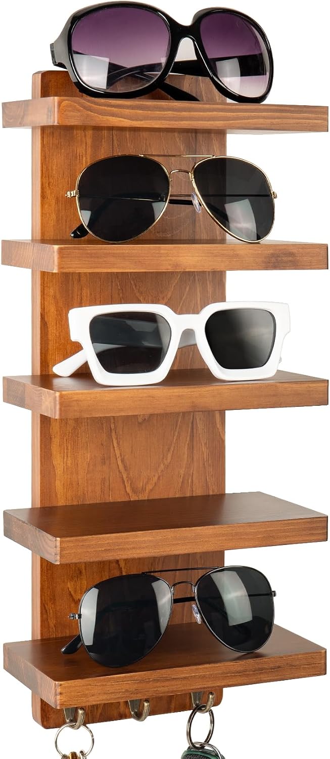 Sunglasses Organizer, Wall Mount Wood Sunglass Holder Rack