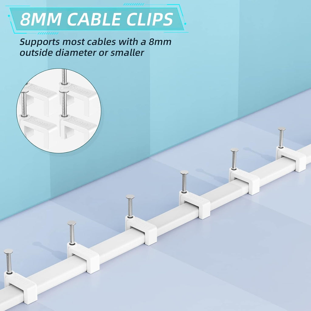 AOPOCKAN TECH Cable Clips Black 100 Pieces Ethernet Cable Clips with Steel Nails 8mm Cord Holder for Cat8 Cat7 Cat6 Flat Ethernet Cable - 0.32 inch