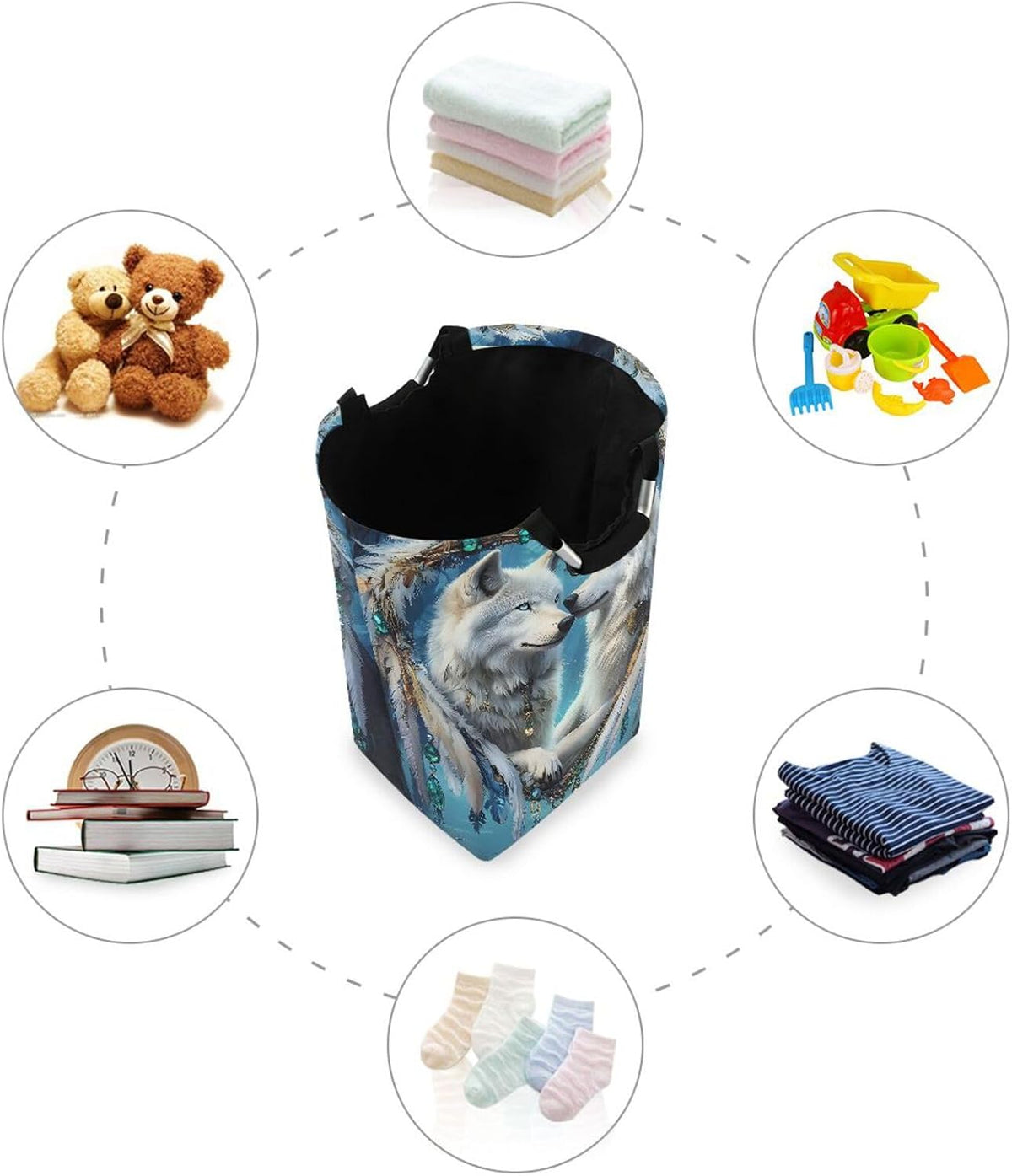 ALAZA Arctic Wolf Dreamcatcher Large Laundry Hamper Basket Laundry Bag Stylish Collapsible Oxford Cloth Home Storage Bin with Handles, 22.7 Inch