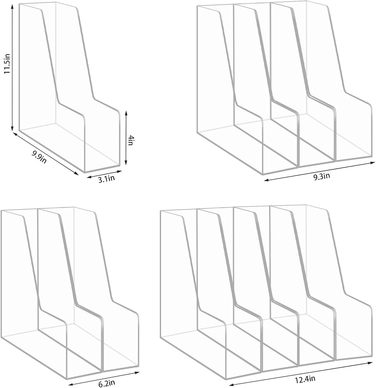 Clear Acrylic Magazine Rack, Vertical File Holder, Desk Organizer Storage Stand for Office, 4 Pack