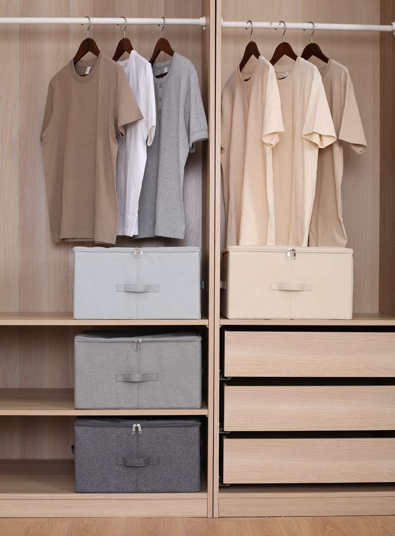 Fabric Storage Bins with Lid, Folding Large Clothes Storage Bin for Bedroom