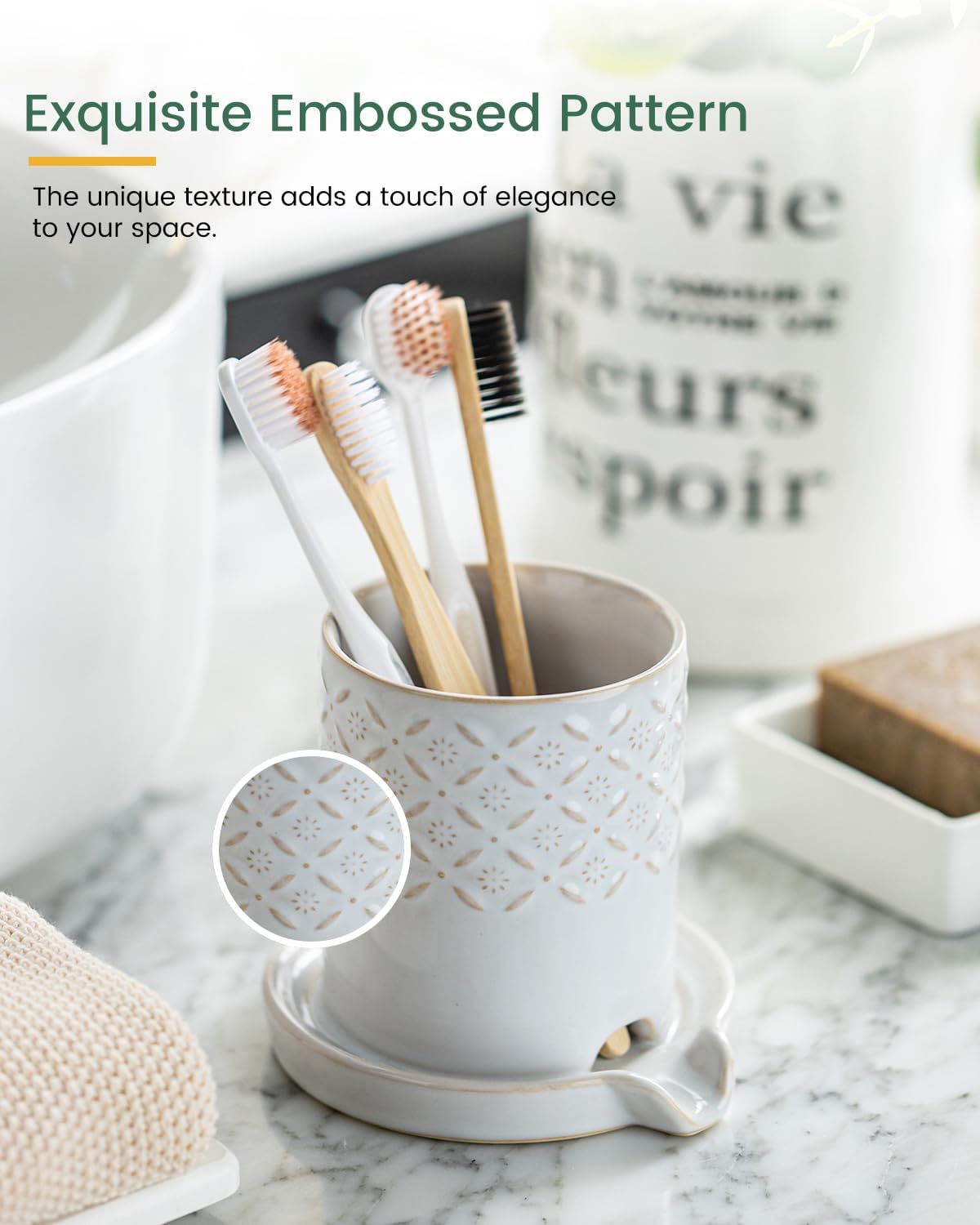 Zoeeker Toothbrush Holders for Bathrooms, Ceramic Toothbrush Holder Set