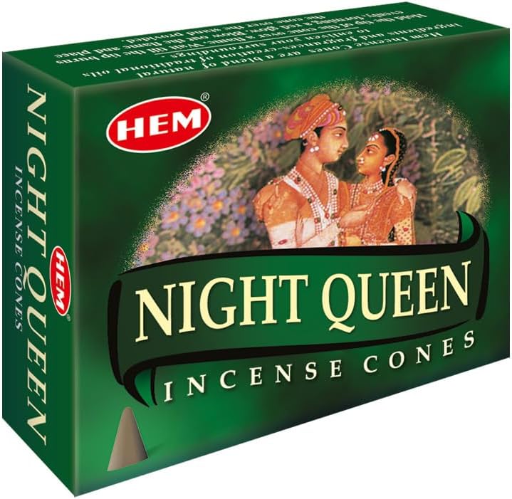 Hem Night Queen Incense Cones – Case of 12 Boxes (10 Cones Each) | Exotic Floral Aroma for Calmness, Positivity & Romance | Handcrafted Natural Cones for Meditation, Relaxation & Home Fragrance
