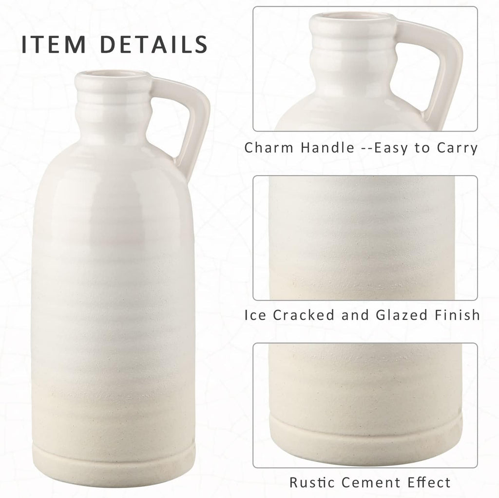 12.5" White Ceramic Vase for Home Decor Large Decorative Vase Boho Pottery Bud Vase for Flowers Rustic Farmhouse Tall Single Flower Vase for Centerpieces Pampas Grass