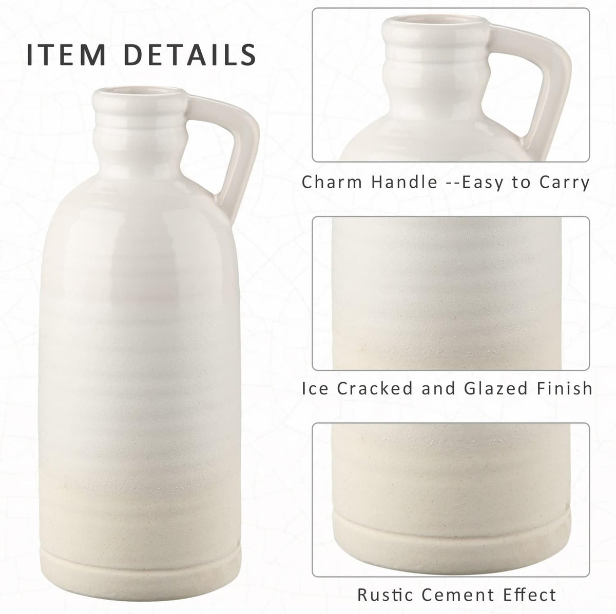 12.5" White Ceramic Vase for Home Decor Large Decorative Vase Boho Pottery Bud Vase for Flowers Rustic Farmhouse Tall Single Flower Vase for Centerpieces Pampas Grass