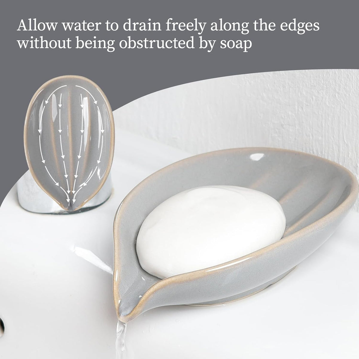 Soap Holder, Self-Draining Soap Dish, Leaf Shape Ceramic Bar Soap Holder Drain Soap Dishes for Bathroom Sink Kitchen, Easy to Clean Keeps Soap Dry, ANTIS'S HOME