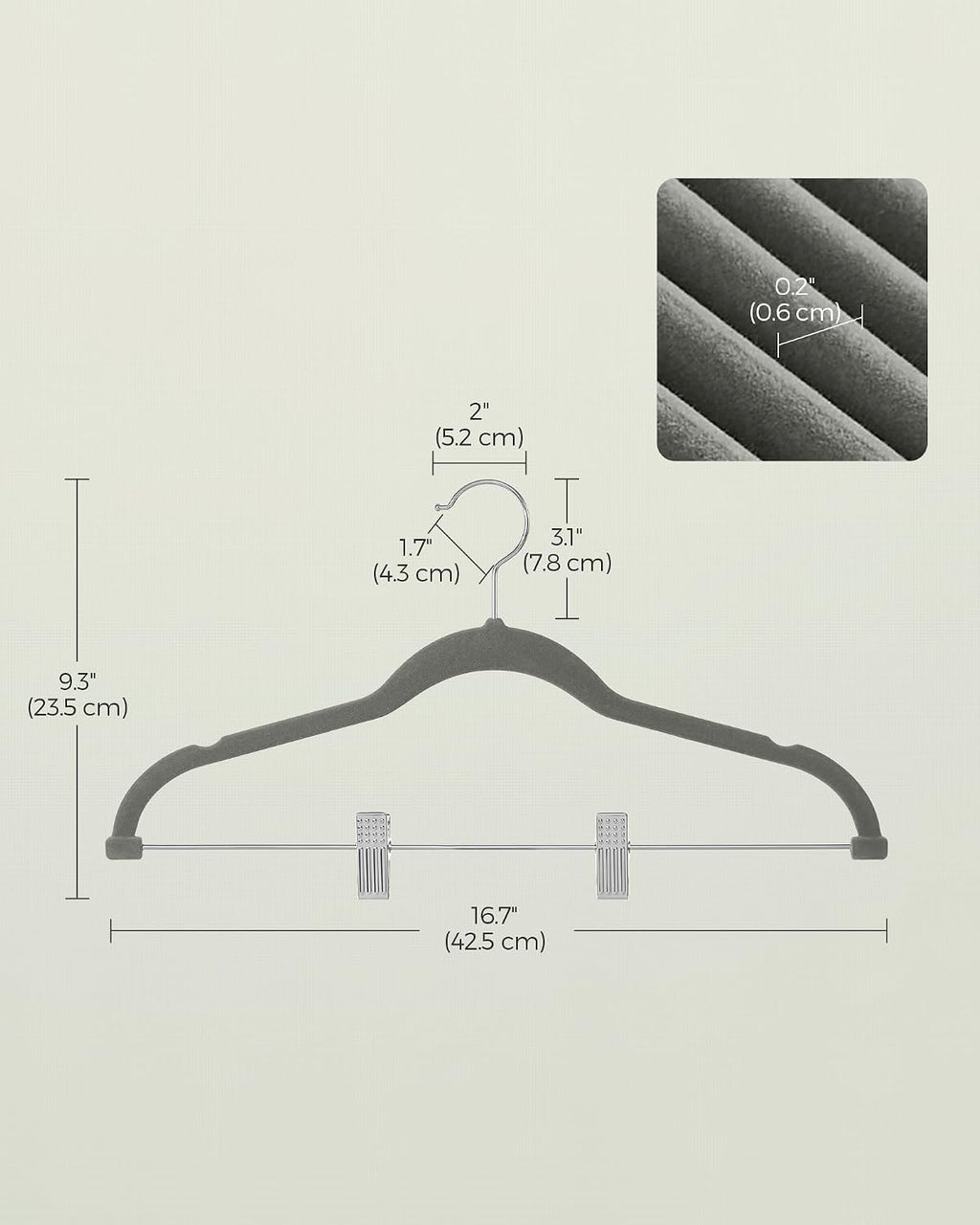 SONGMICS 20-Pack Pants Hangers, Velvet Hangers with Adjustable Clips