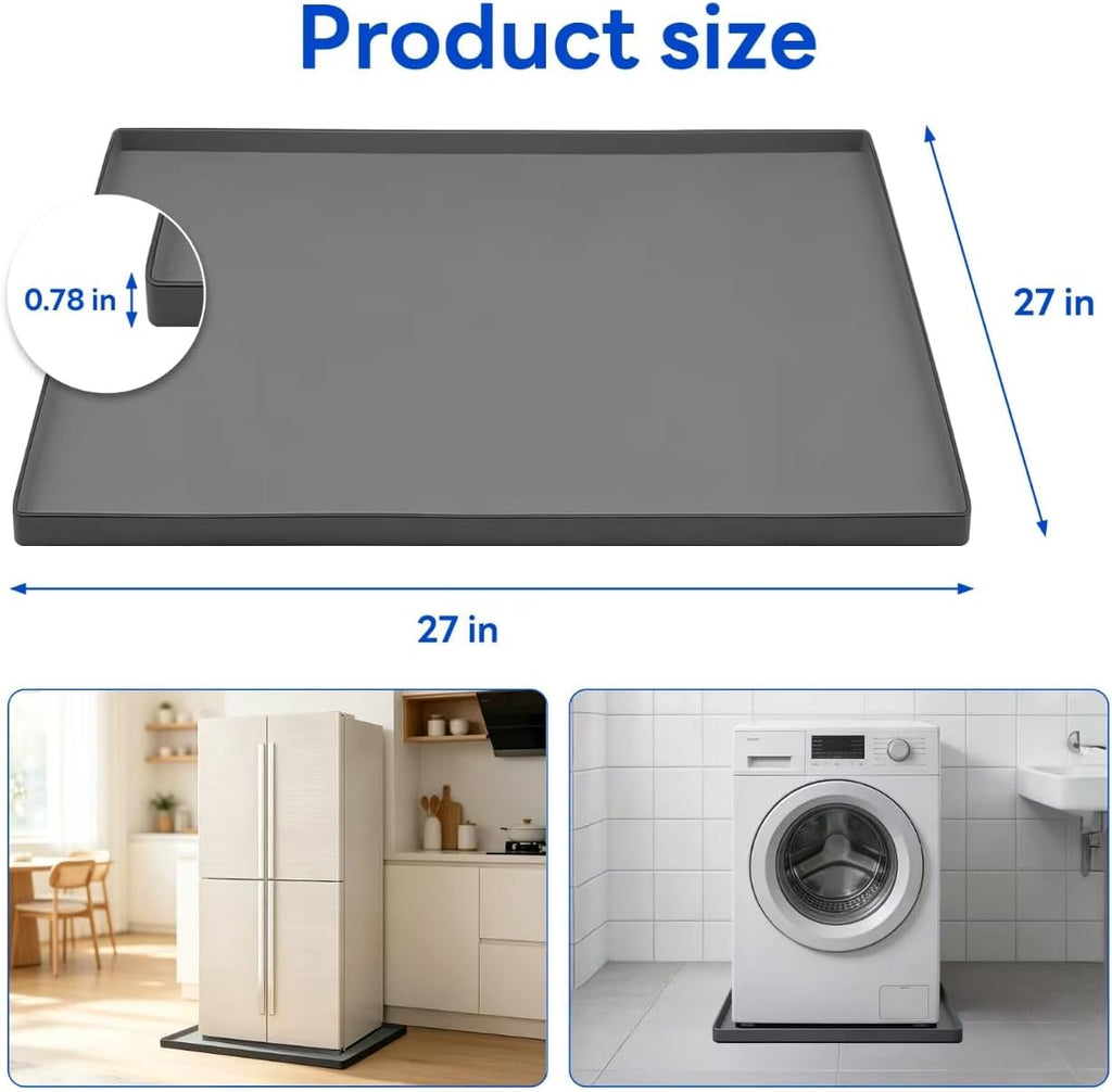 27"x27" Washing Machine Drain Pan Silicone Mat with 0.78" Raised Edge