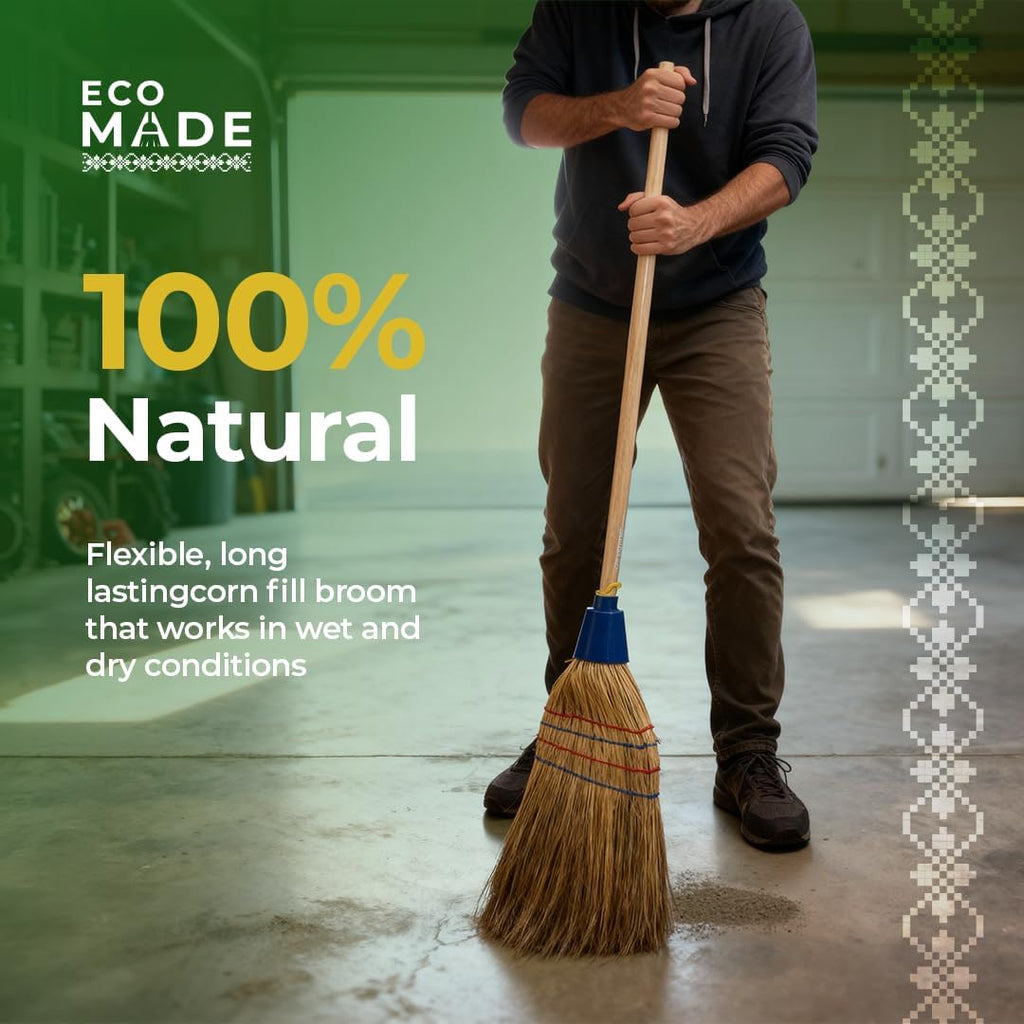 EcoMade Corn Broom Handmade - 56 Inch Heavy Duty Natural Straw