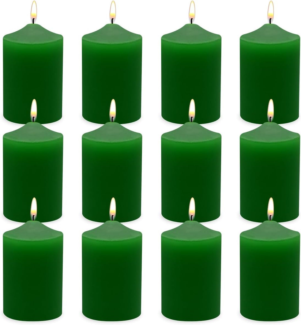 12 Pack 2x3 Hand Poured Dripless Pillar Candles, Green Soy Candles