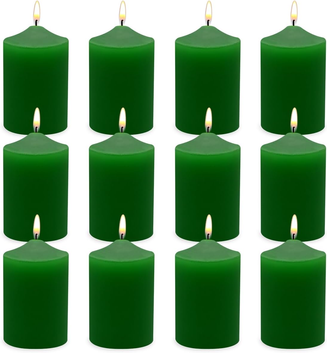 12 Pack 2x3 Hand Poured Dripless Pillar Candles, Green Soy Candles