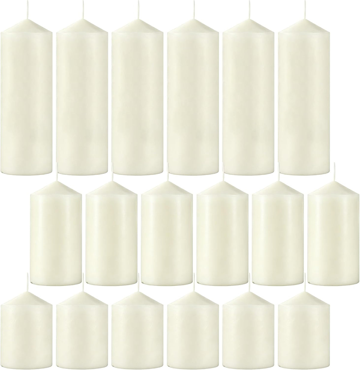 18-Pack Ivory White Pillar Candles Bulk Set, 2x3, 2x4, 2x6 Inch