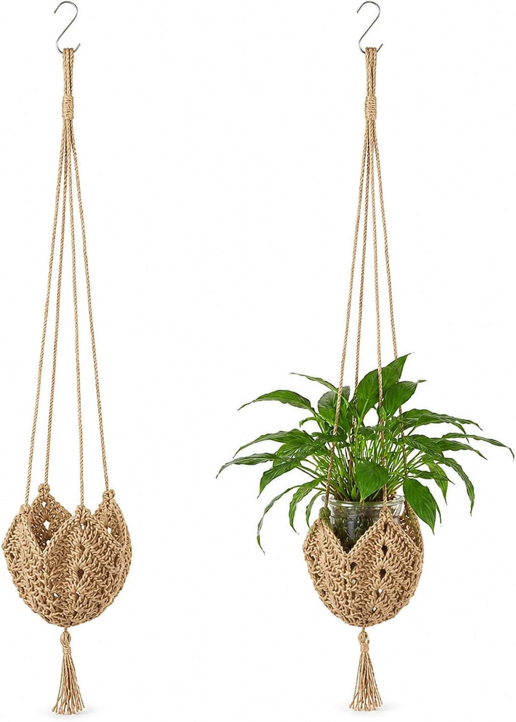 Boho Macrame Plant Hangers with S Shaped Hooks Hanging Baskets for Plants