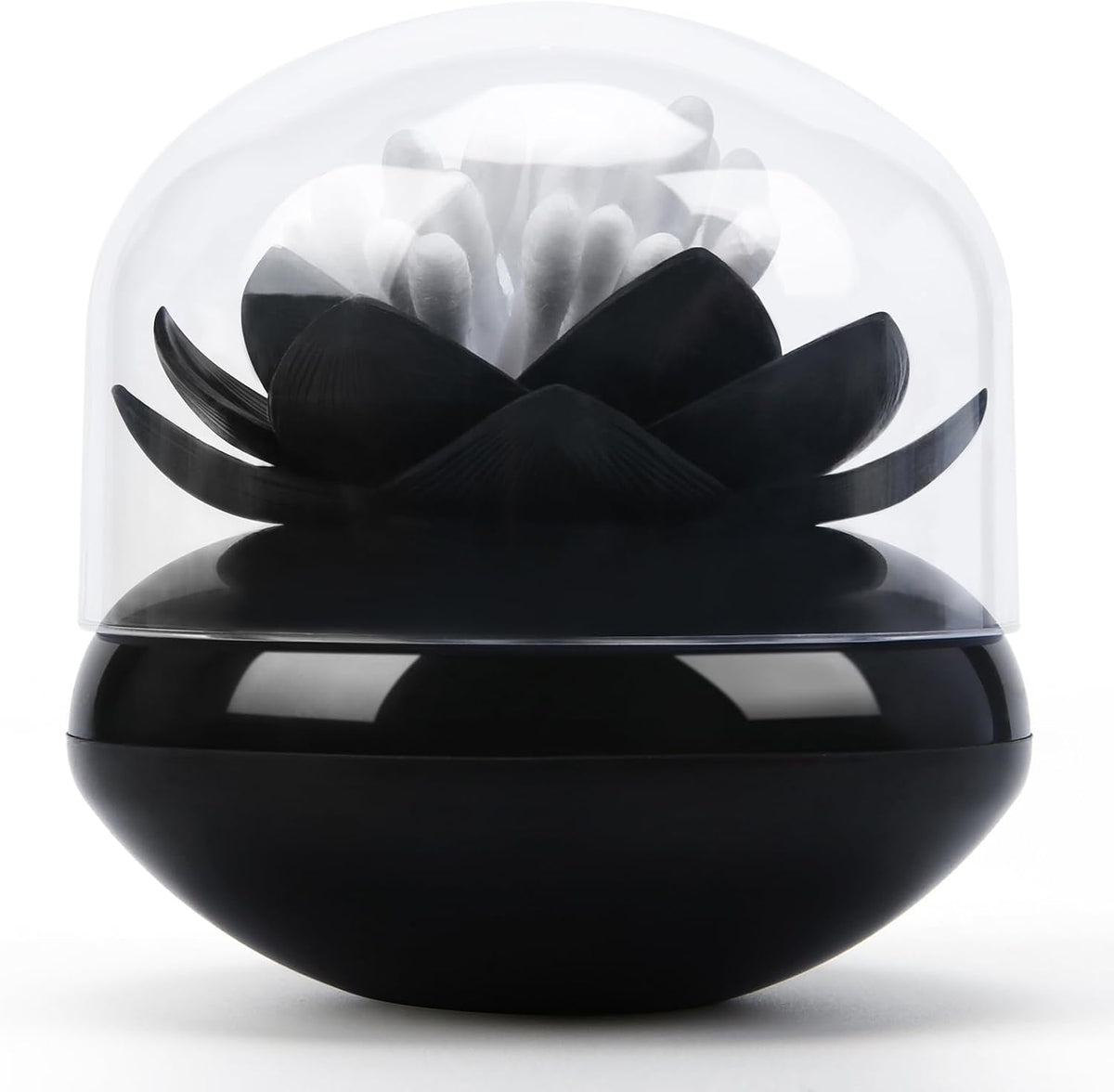 Bloss Lotus Cotton Swab Holder, Qtip Dispenser, Toothpicks Container-Black