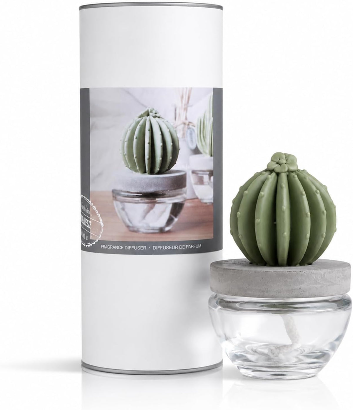 Reed Diffuser Set Ceramic Cactus Fragrance Diffuser-White Flower 3.38 fl oz (100 ml), Home Fragrance Reed Diffuser for Bathroom Office Living Room Table Decor (Ocean Breeze)