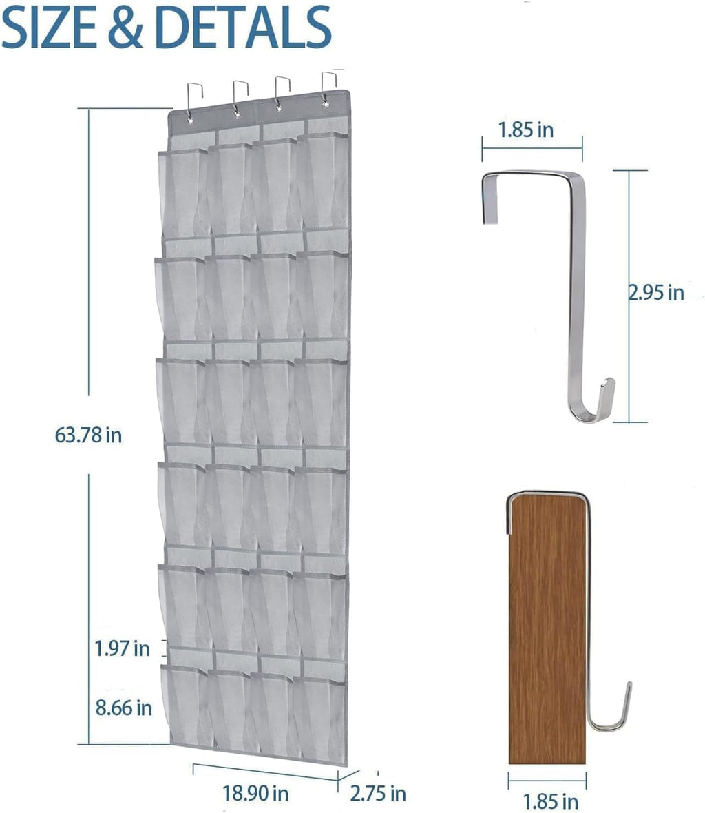 Over the Door Shoe Organizer Shoe Rack for Door Hanging Shoe Organizer (Grey, 24 pockets)