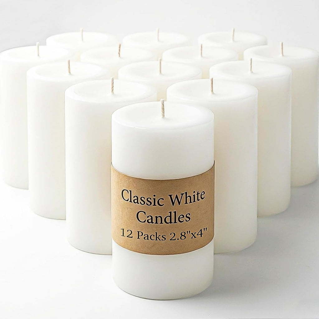 Pillar Candles White 12 Pack, 2.8x4 Inch Unscented Candle