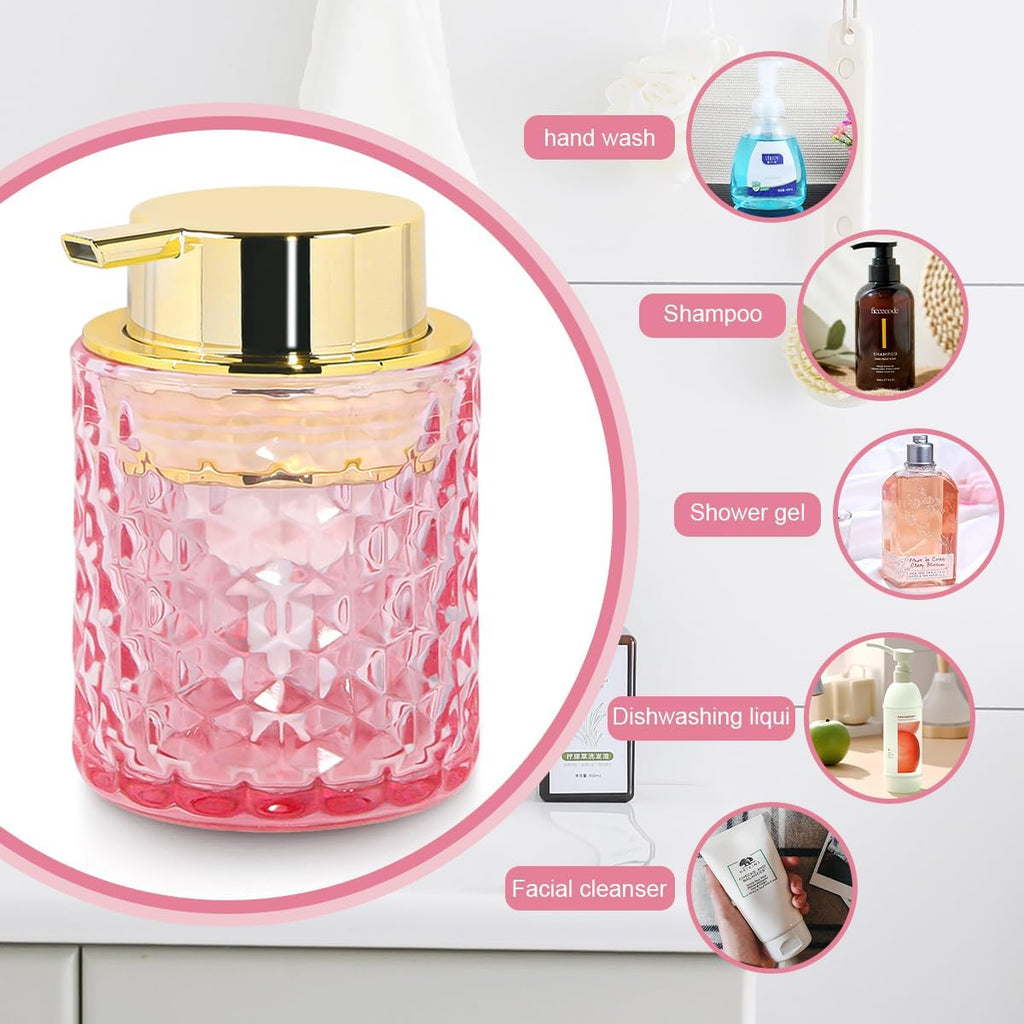 Foaming Soap Dispenser 10 Oz Pink Glass Hand Soap Dispenser