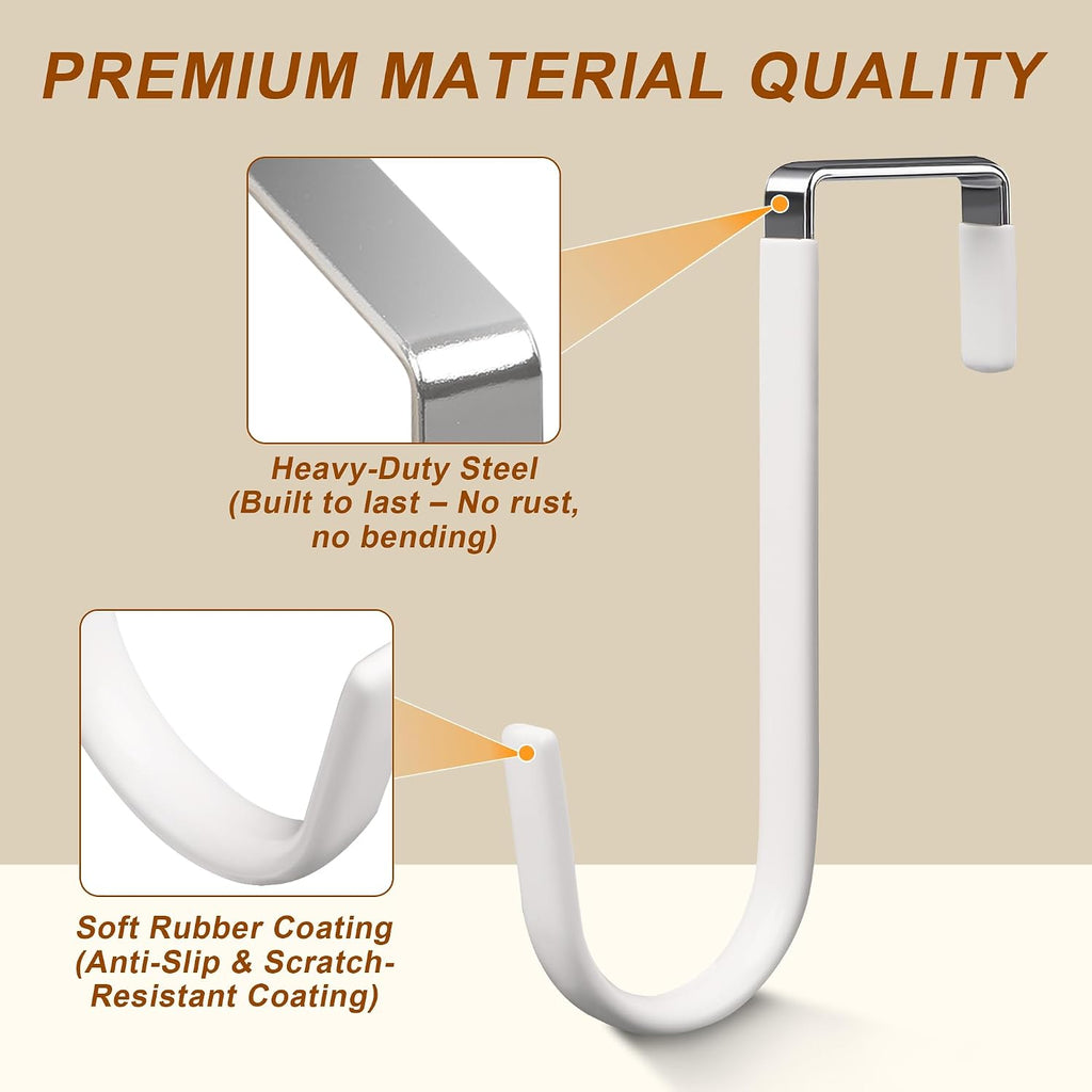 Over The Door Hooks 2 Pack – Heavy Duty Door Hanger Hooks for Hanging Towels, Bags, Robes, Clothes – No Drilling Over Door Hook, Dorm Essentials, Towel Racks for Bathroom, Bedroom, Closet