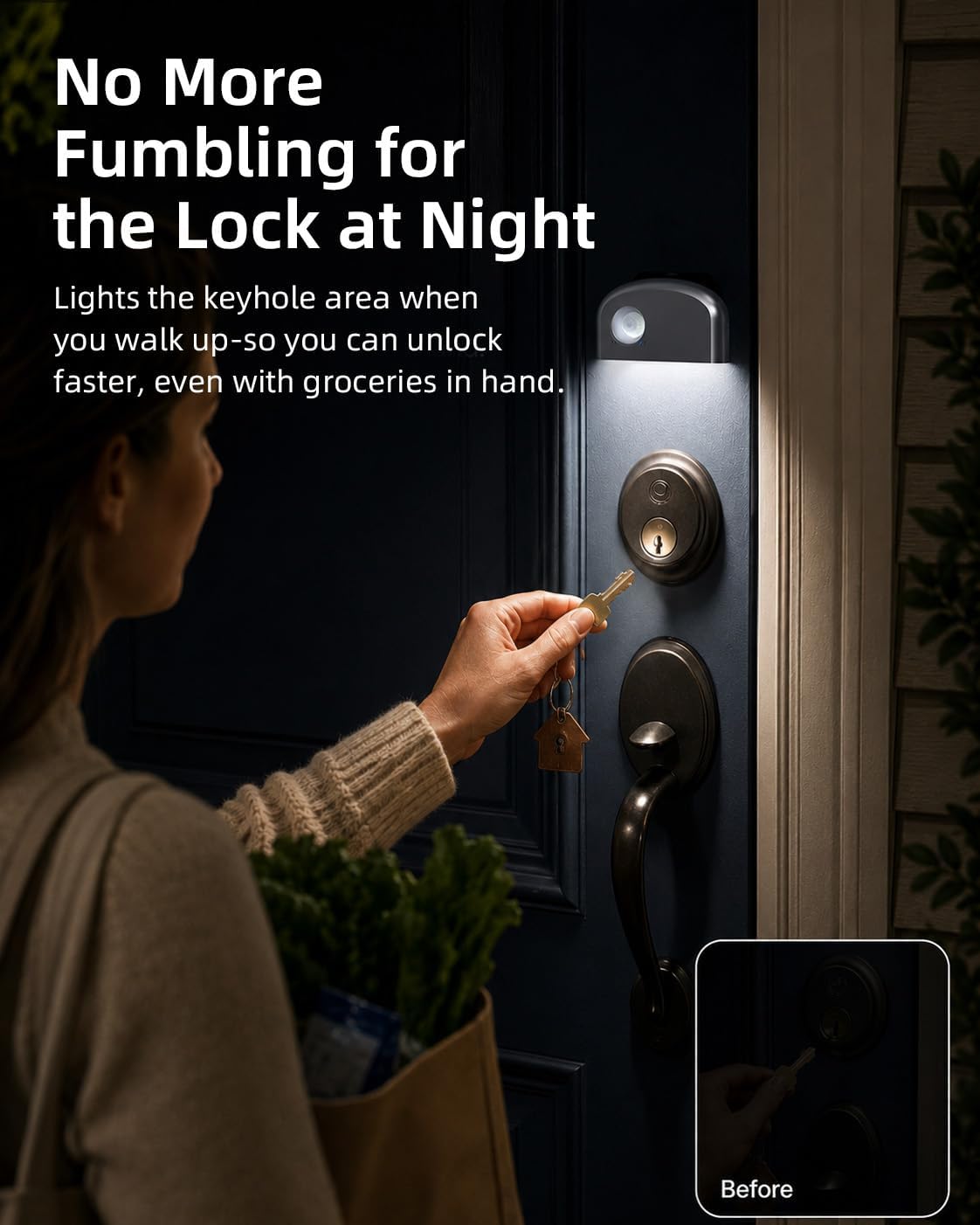 Keyhole Light, Battery Powered Motion Sensor Lights,Door Lock Light Magnetic & Dimmable,6 LED Bulbs PIR Wireless Motion Detector 6500K Soft White,Portable Nightlight for Hallway,Appliance,Bathroom