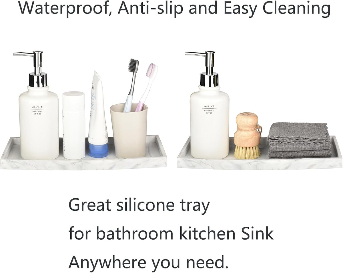 DNC Silicone Bathroom Vanity Tray for Counter, 7.9" Small Kitchen Sink Soap Tray for Dish Holder Dispenser Countertop Toilet Tank Desk Organizer