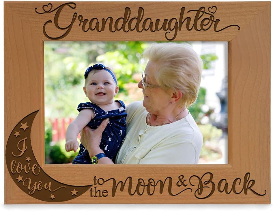 KATE POSH Granddaughter I Love You to the Moon and Back Engraved Wood Picture Frame, Grandma Grandpa Gifts, Christmas, Birthday, Mother's Day, Father's Day (4x6 Horizontal)