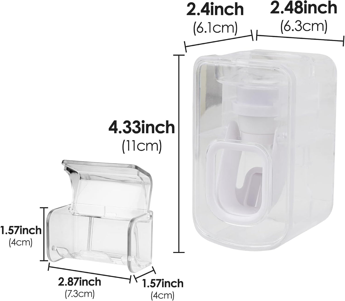 Toothbrush Holder Wall Mounted with Cover for Bathroom, 2 Slots Toothbrush Storage Organizer for Shower, Self Adhesive Toothbrush Hanger with Automatic Toothpaste Squeezer Dispenser (Clear)