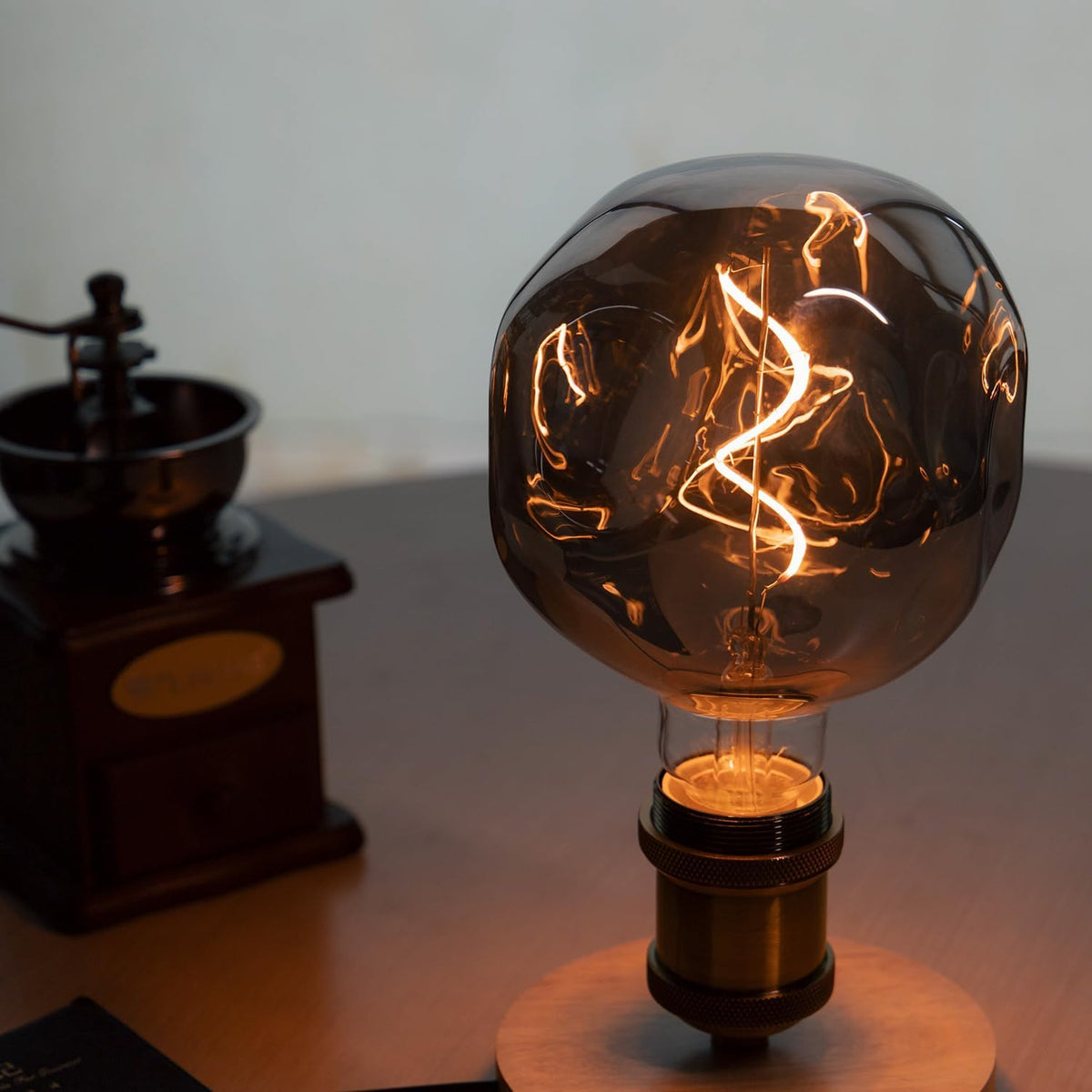 G40 LED Edison Bulb, Smoke Gray Hand-Blown Hard Glass, 4W (25W Incandescent Equivalent), 110-130V, E26, 2000K Warm Yellow Light, 200LM, Dimmable, for Indoor Decorative Lighting