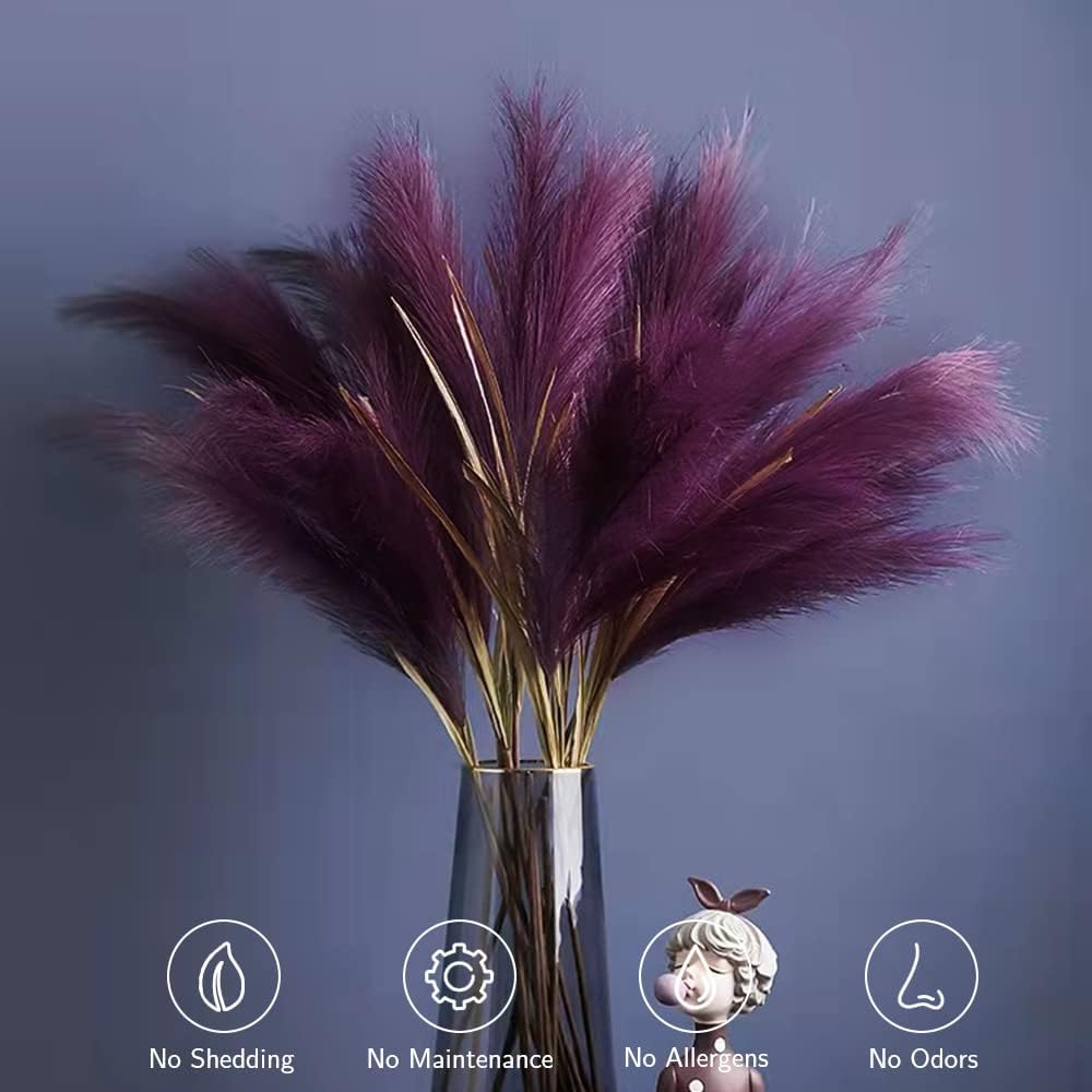 MAKHOT Pampas Grass Tall, 30” Bundle of 5 Detachable Fake Artificial Dried Grey Floral Grass Home Living Room Decor, Faux Gray Pampas Grass Decor Fluffy Filler for Floor Vases(Purple/Gray)