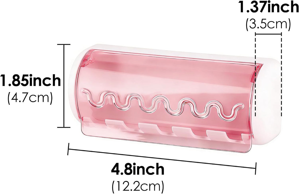 2 PCS Self Adhesive Toothbrush Holder with Cover for Bathroom, 5-Slot Wall Mounted Toothbrush Organizer Rack for Shower, Dorm, Cabinet (Pink)