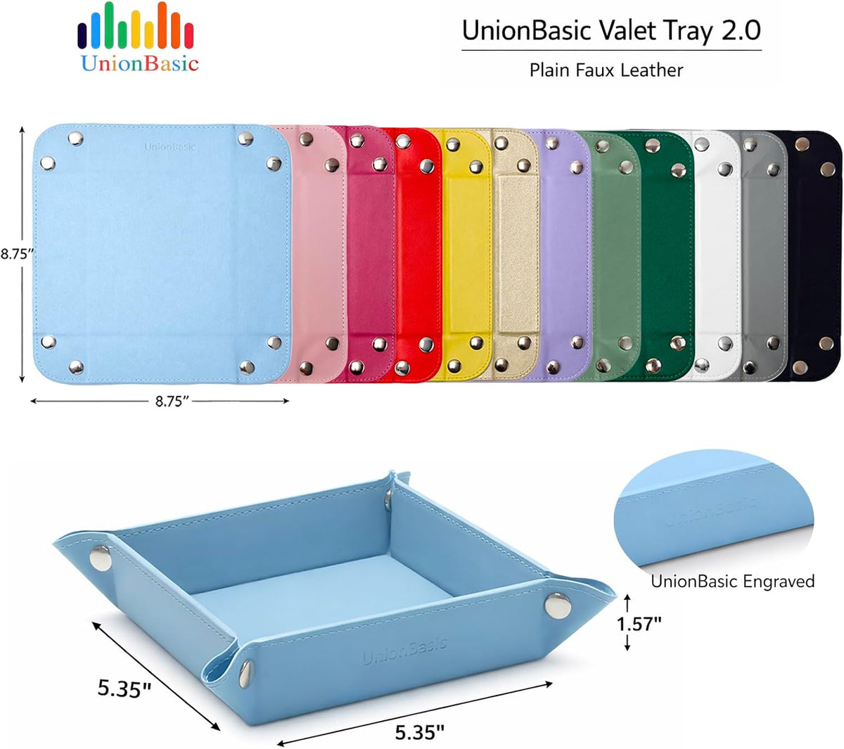 UnionBasic Valet Tray, Jewelry Tray for Rings Watches Earrings, Entryway Catchall Caddy for Coins Keys Change, Nightstand Organizer Bedside Valet Holder, Trays for Electronic Gadgets, Vintage Green