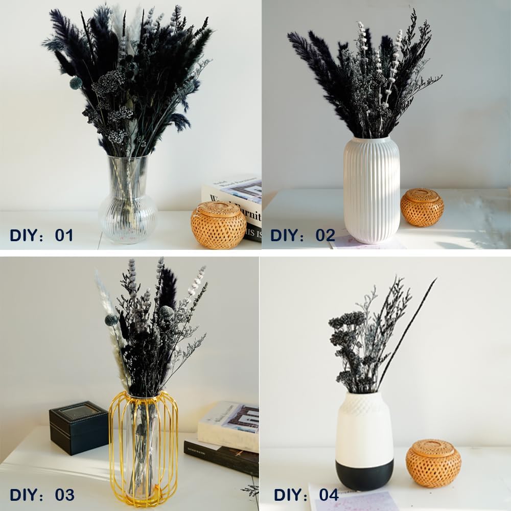 17" Black & Dark Grey Dried Flower Bouquet, DIY for Bohemian Home Decor